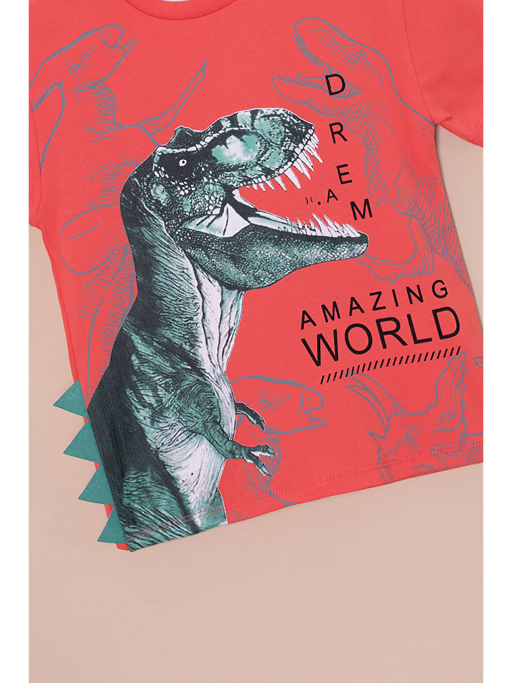 Kahverengi Kiremit Dinozor Baskılı Bisiklet Yaka Erkek Bebek Tişört 20953-1