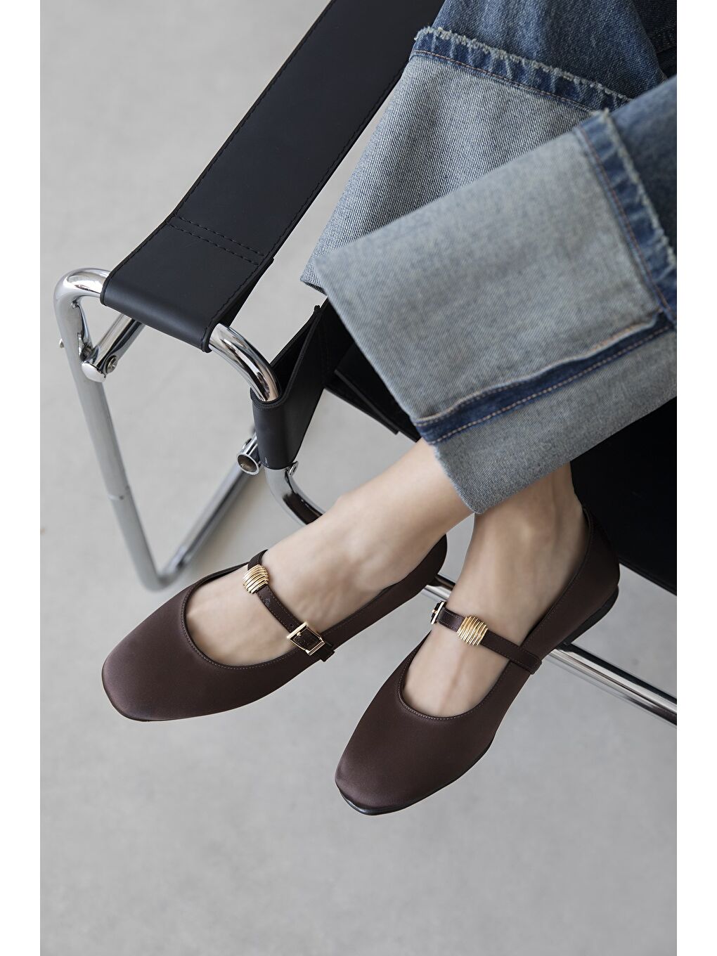 Kahverengi Libon Kadın Toka Detay Saten Babet Kahve-2