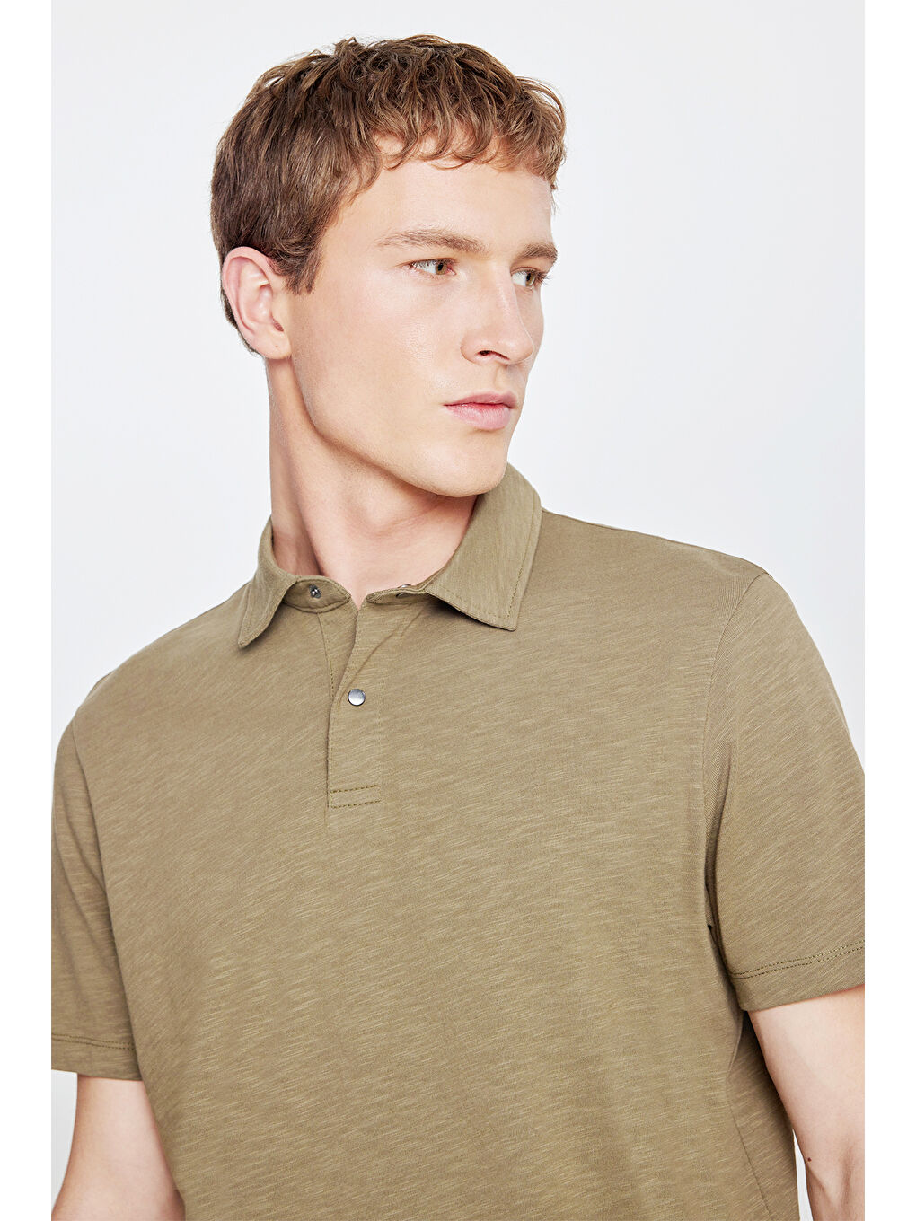 Erkek Haki %100 Pamuk Comfort Fit Rahat Kesim Polo Yaka Tişört-3