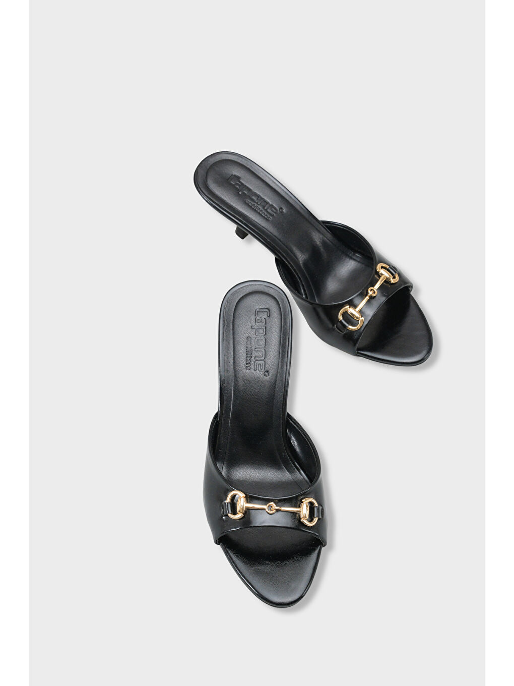 Siyah Irena Sivri Burunlu Metal Tokalı Orta Topuklu Kadın Terlik-5