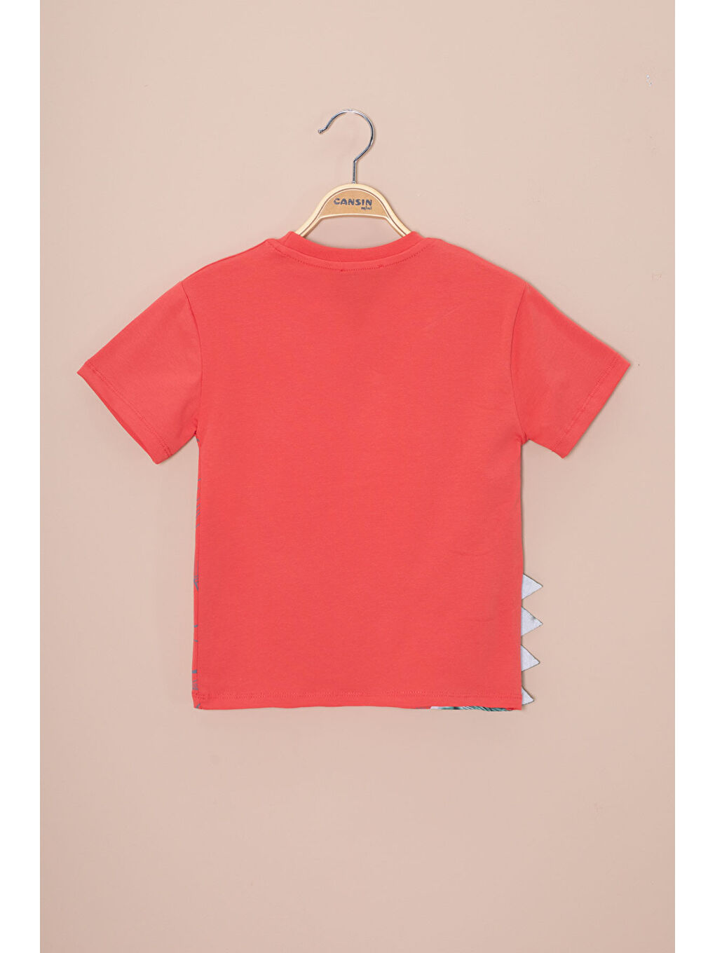 Kahverengi Kiremit Dinozor Baskılı Bisiklet Yaka Erkek Bebek Tişört 20953-2