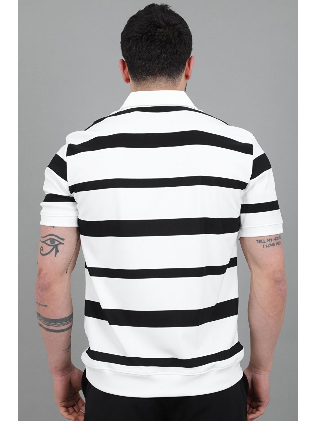 Beyaz Çift Renk Çizgili Apaç Yaka Tişört GP 1042_30494-5