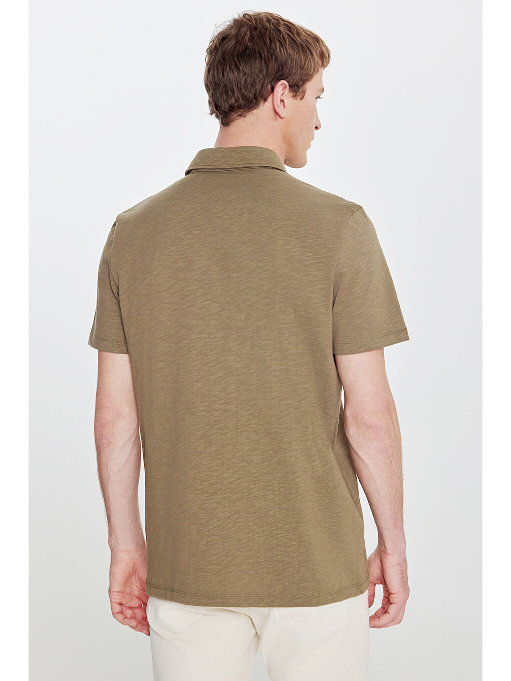 Erkek Haki %100 Pamuk Comfort Fit Rahat Kesim Polo Yaka Tişört-4