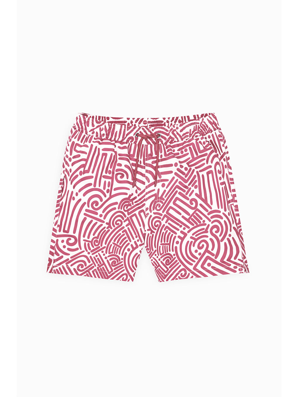 Erkek Beyaz Kırmızı Standart Fit Normal Kesim Cepli Hızlı Kuruyan Desenli Mayo Deniz Şortu-8