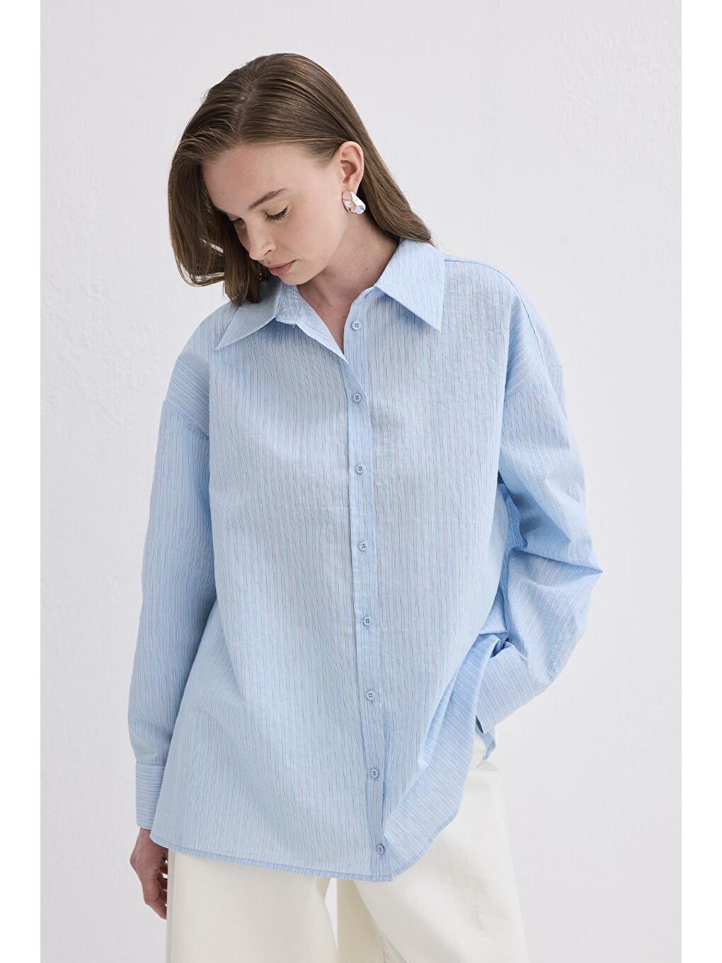 Belle Çizgili Gömlek Mavi-1