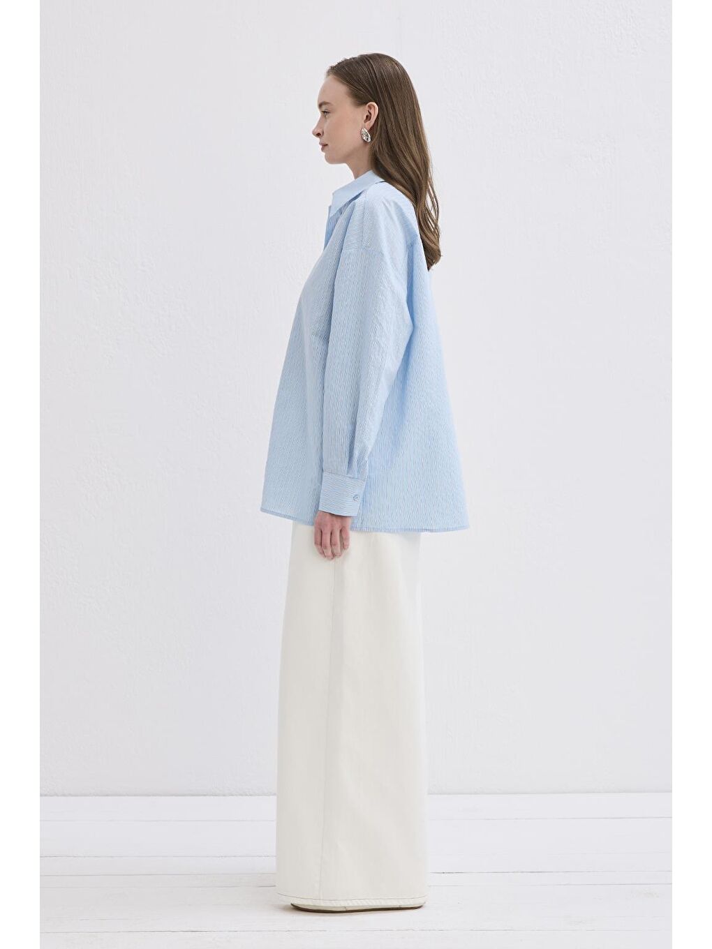 Belle Çizgili Gömlek Mavi-3