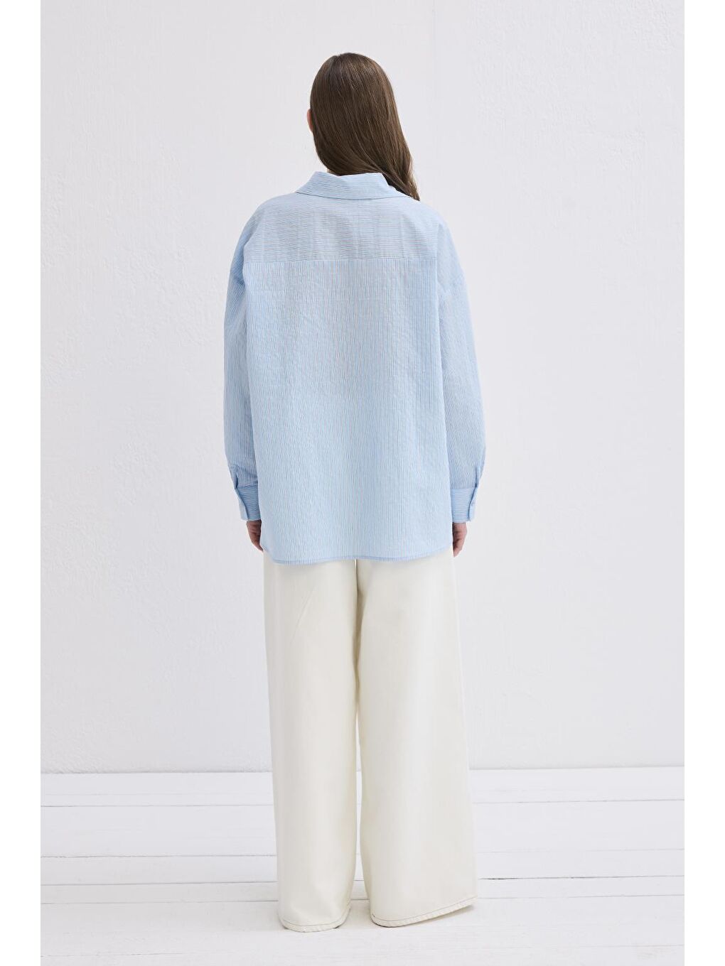 Belle Çizgili Gömlek Mavi-4