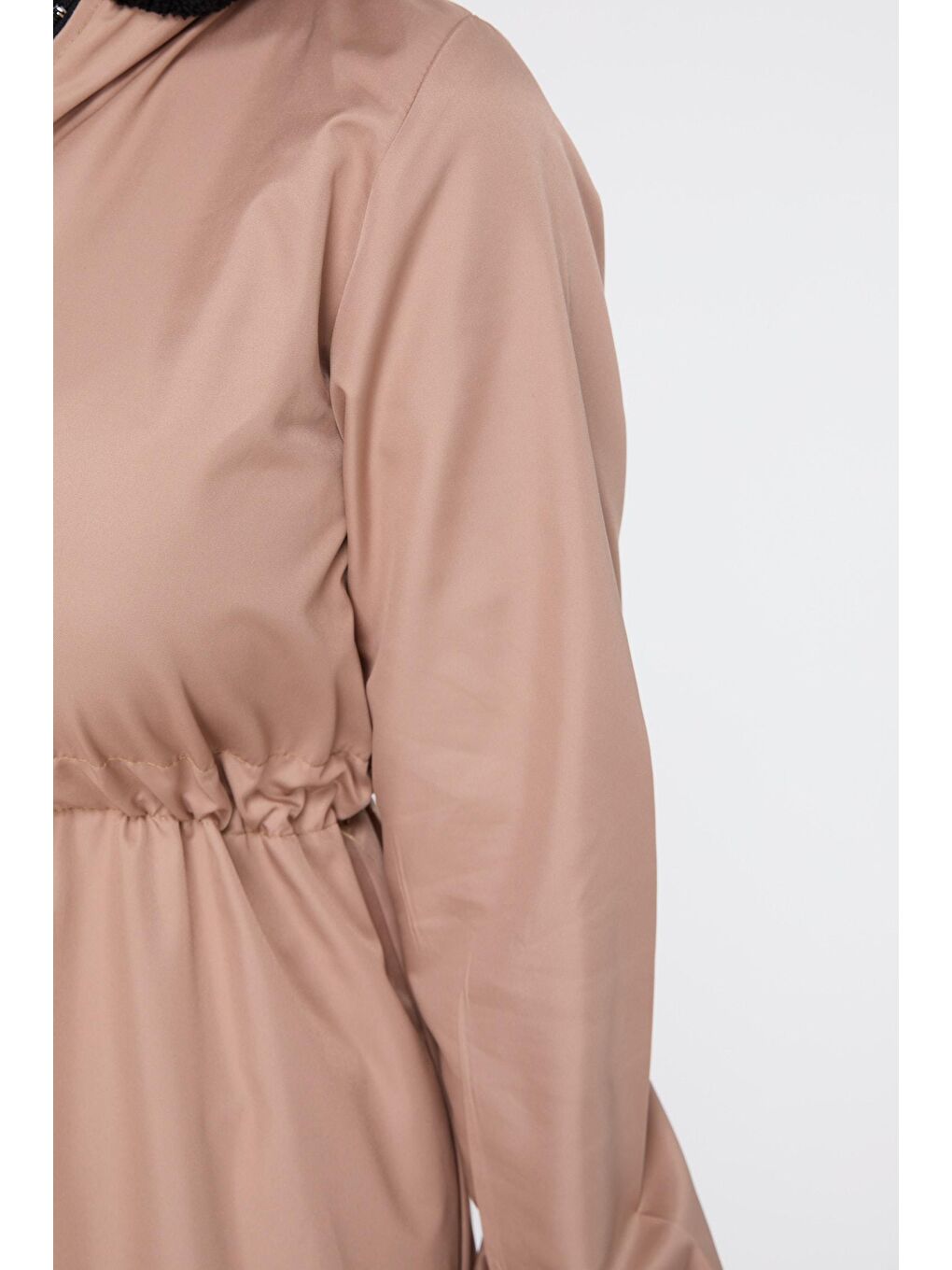 Bej Kapüşonlu Yaka Kadın Vizon Trenç Kap - 13042-4