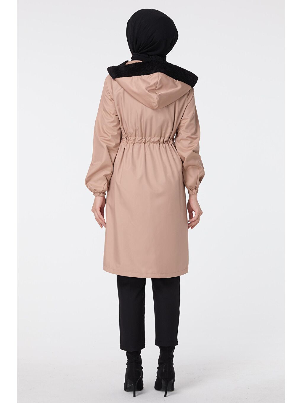 Bej Kapüşonlu Yaka Kadın Vizon Trenç Kap - 13042-5
