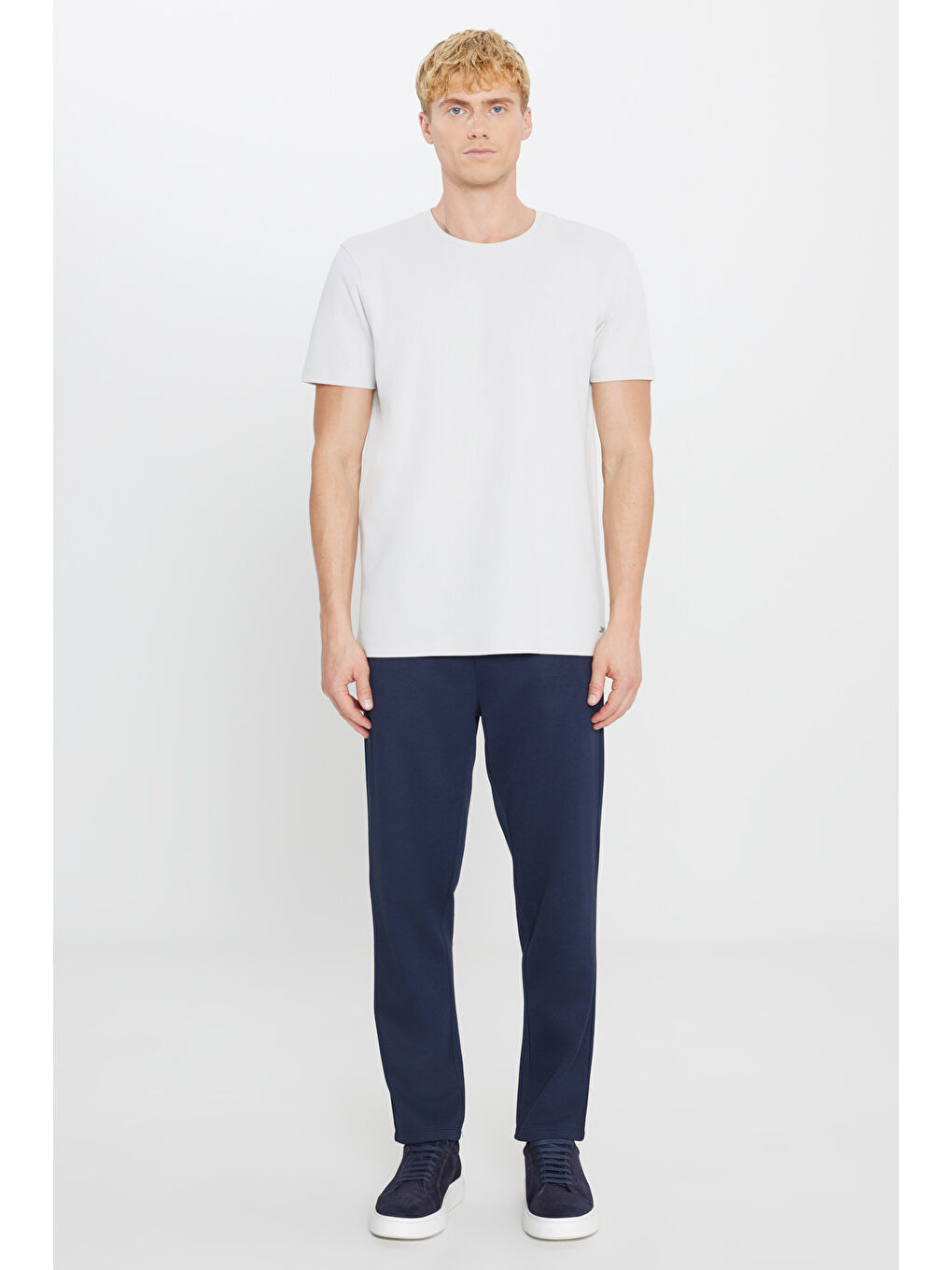 Erkek Gri %100 Pamuk Slim Fit Dar Kesim Bisiklet Yaka Jakarlı Tişört-1