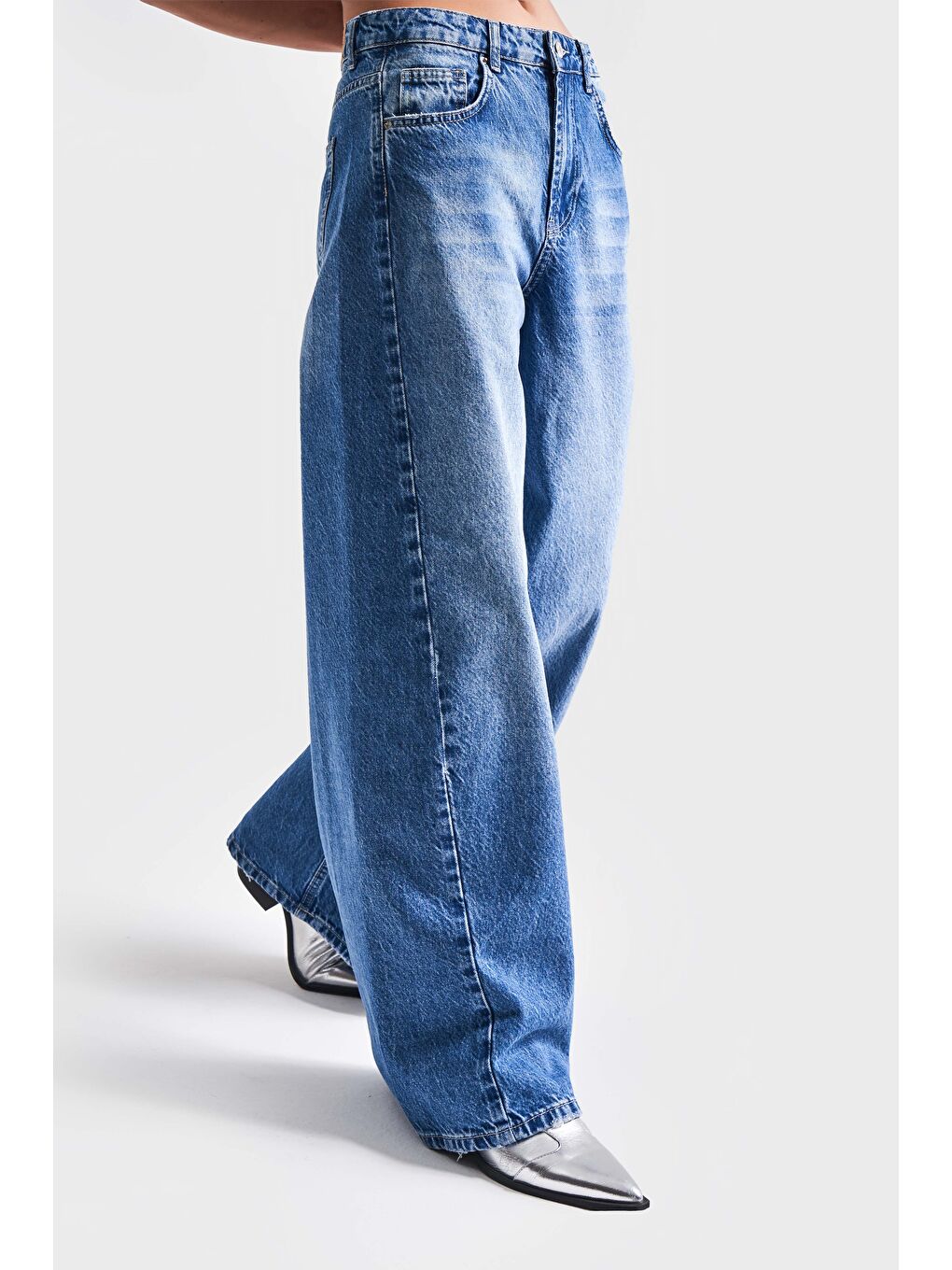 Kadın Mavi Jean Rengi 2S54 Palazzo Fit %100 Pamuk Denim-1