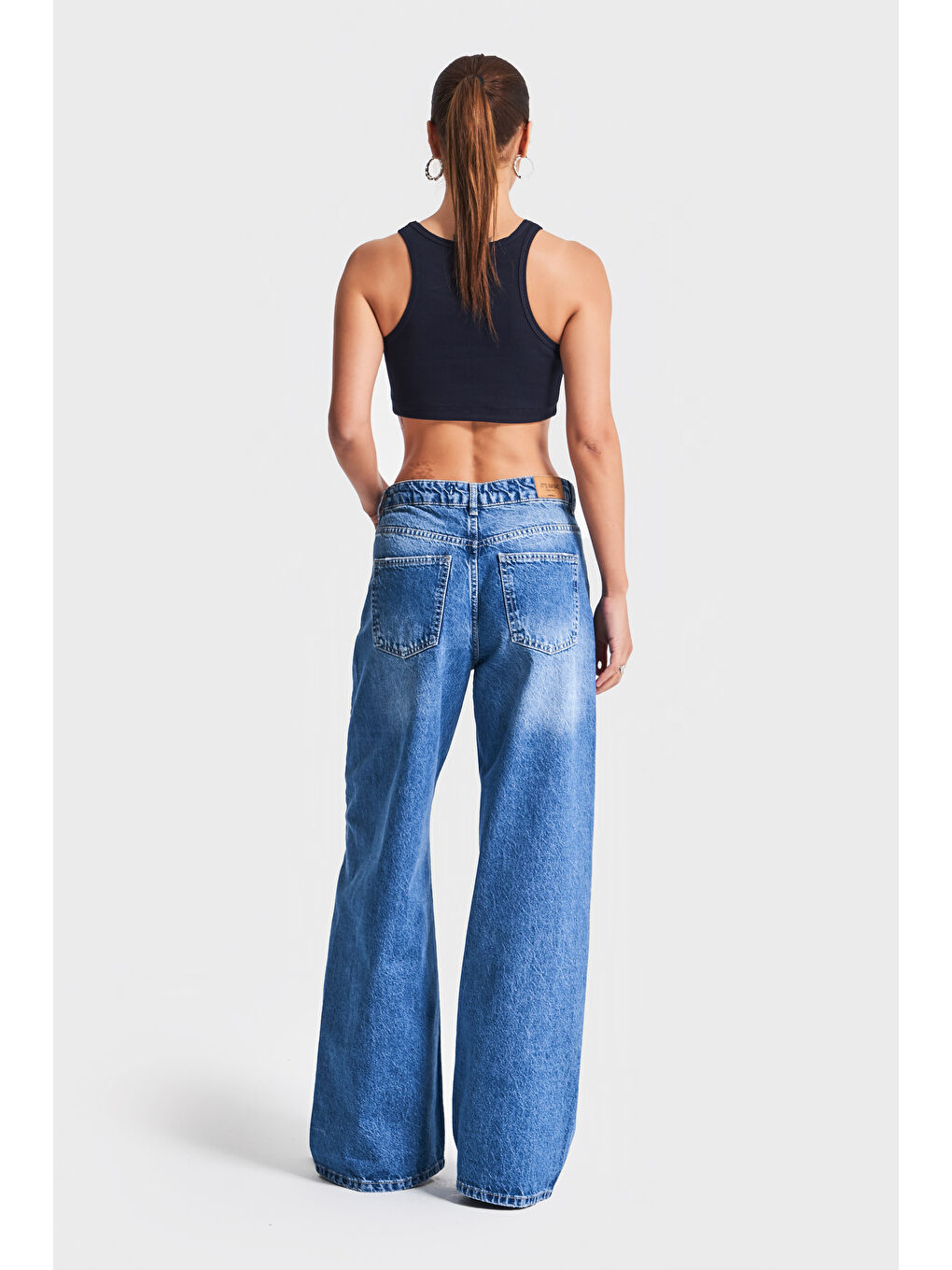 Kadın Mavi Jean Rengi 2S54 Palazzo Fit %100 Pamuk Denim-5