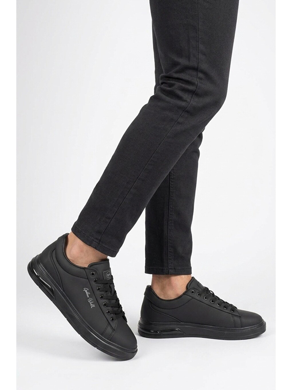 Erkek Siyah Bağcıklı Kalın Taban Erkek Casual Ayakkabı Sneaker 8078 Dashor M-1