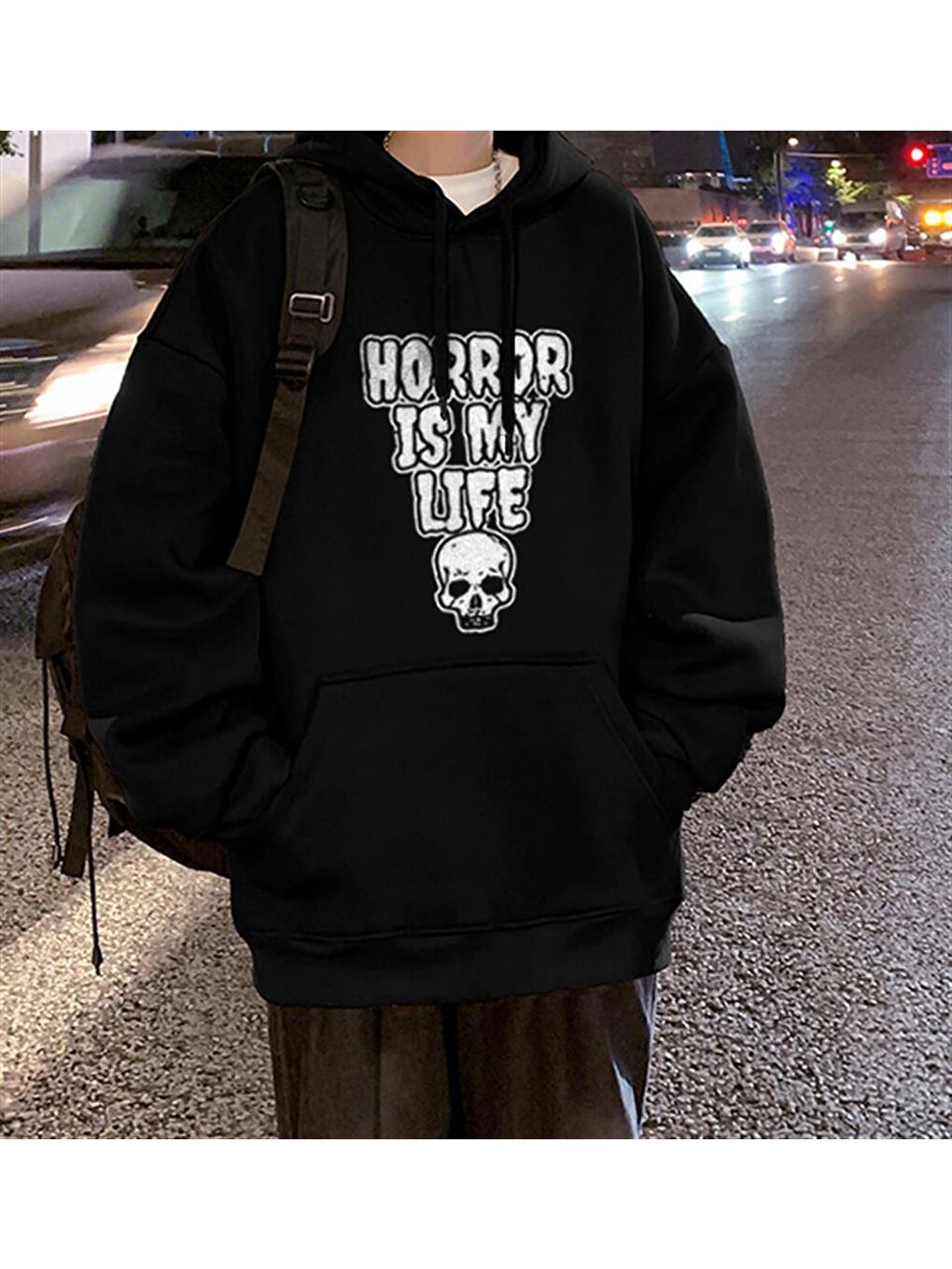 Halloween Horror Is My Life Baskılı Siyah Unisex Oversize Kapüşonlu Sweatshirt