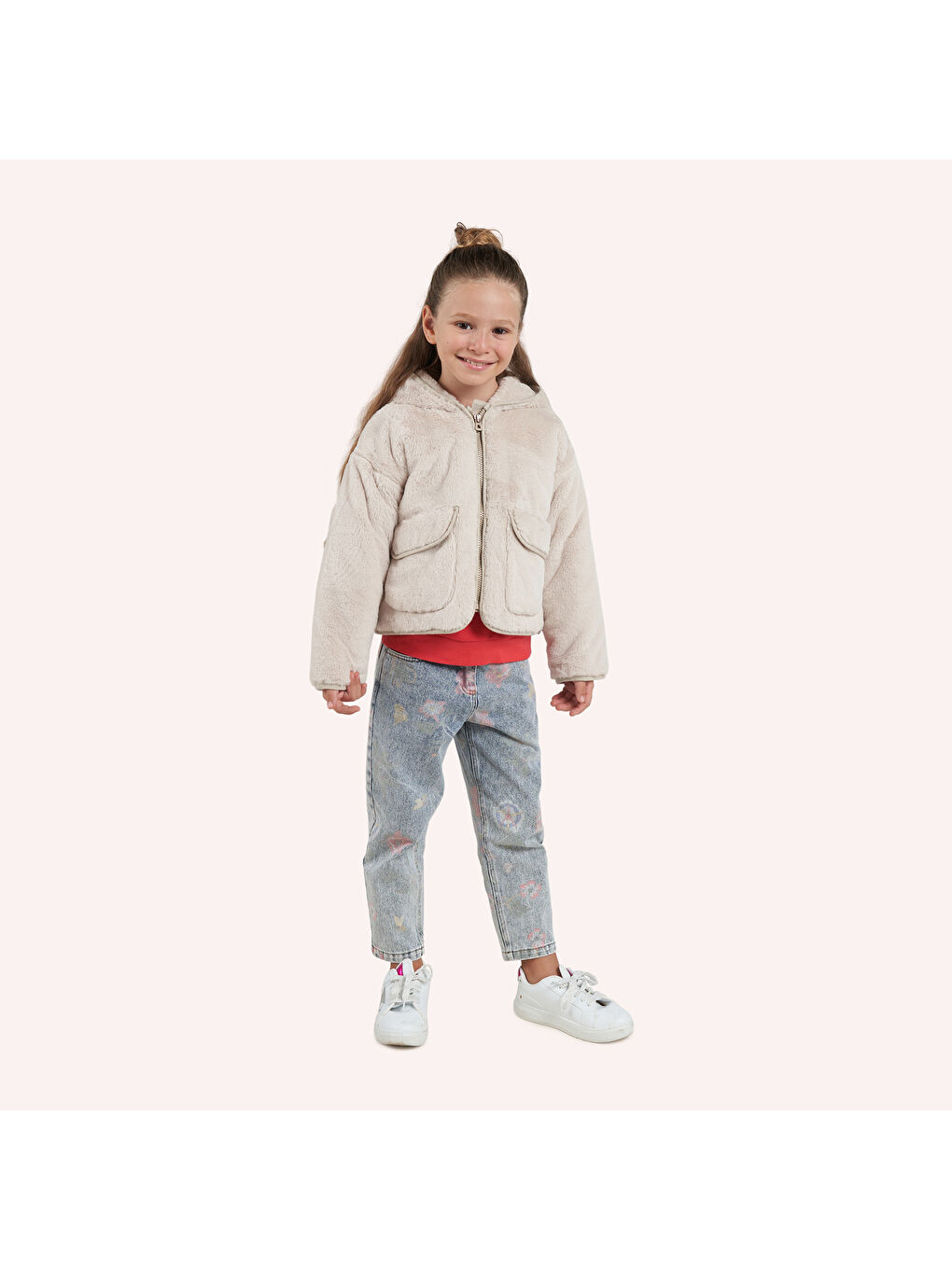 Bej Kız Çocuk Pelüş Mont