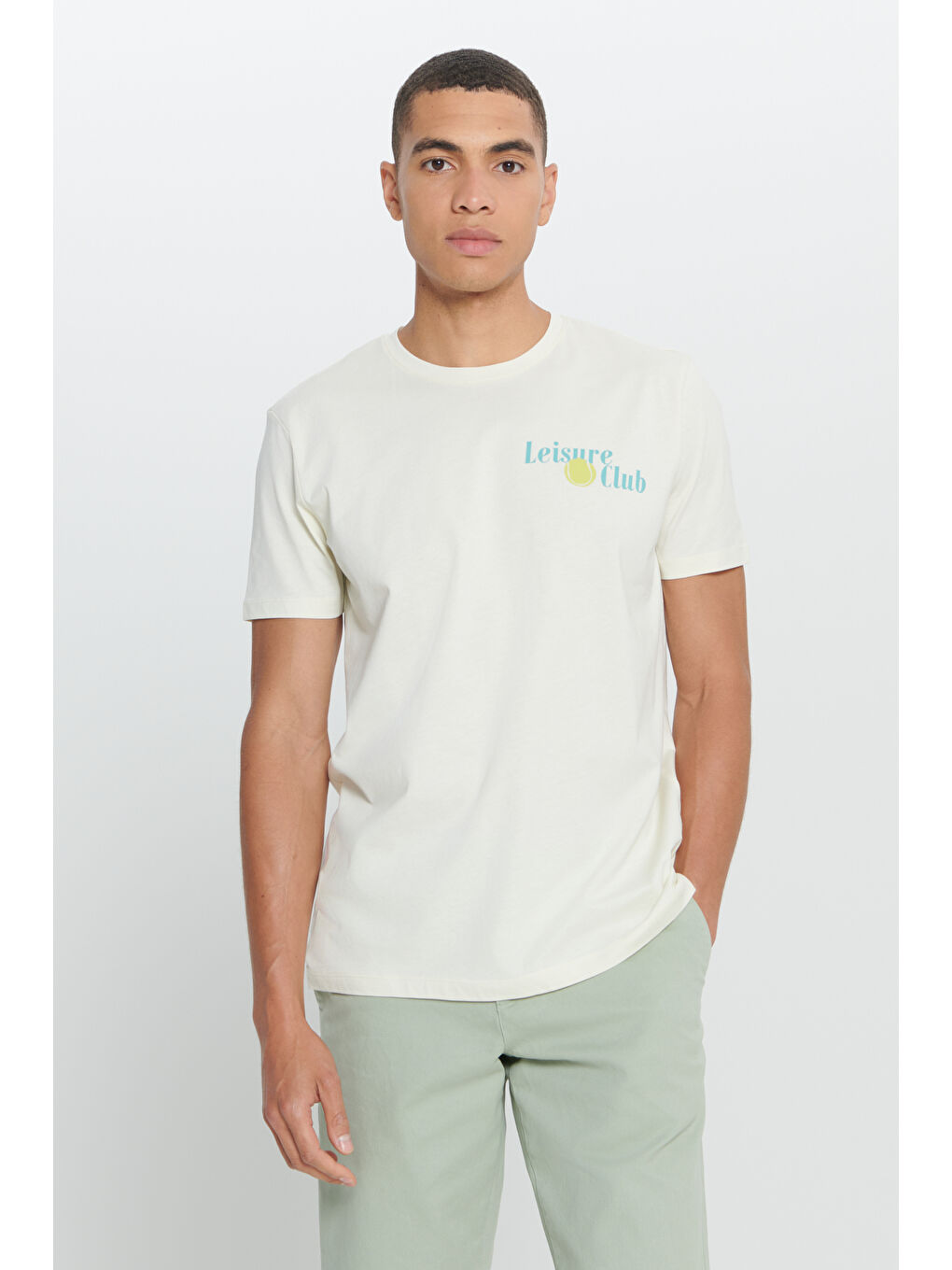 Erkek Sarı Standart Fit Normal Kesim %100 Pamuk Bisiklet Yaka Tişört