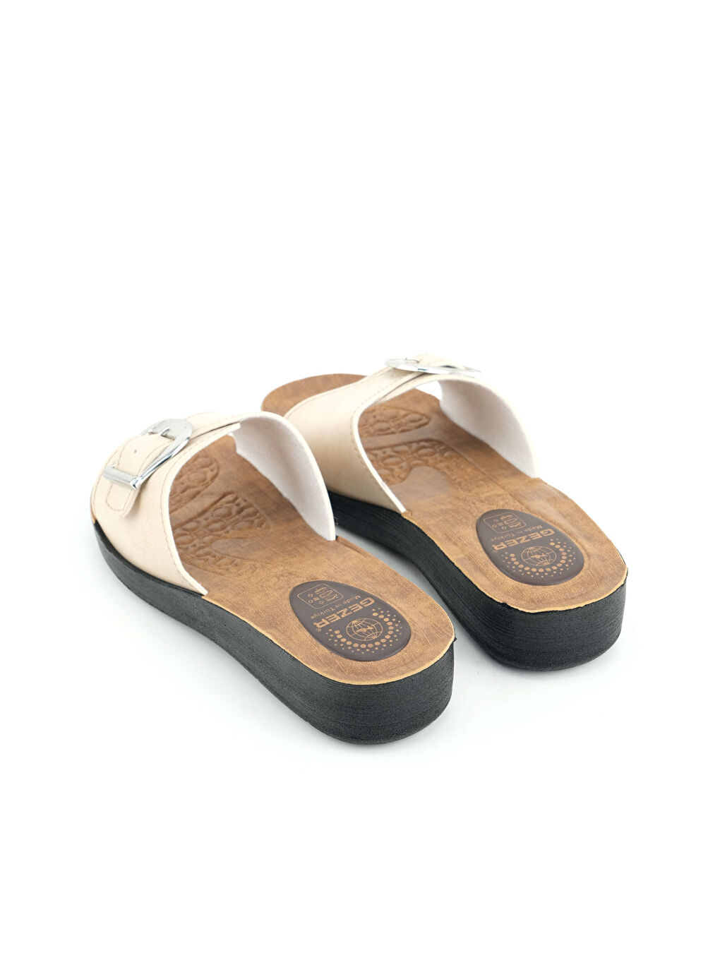 Bej Kadın Yazlık Suni Deri Tek Toka Ayarlanabilir Rahat Taban Günlük Terlik-3