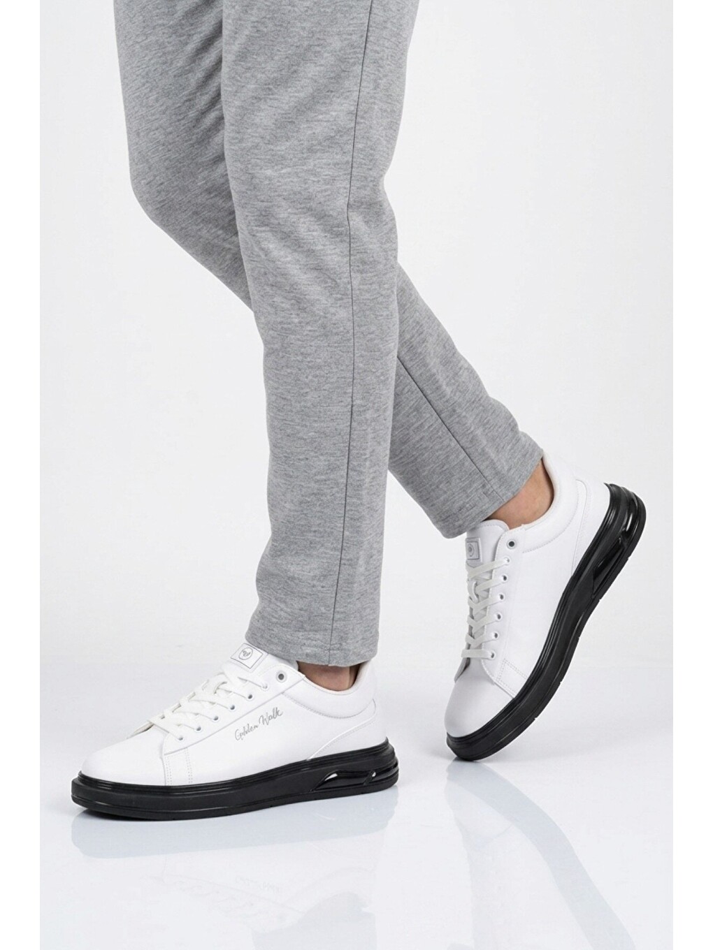 Erkek Beyaz-siyah Bağcıklı Kalın Taban Erkek Casual Ayakkabı Sneaker 8078 Dashor M-1