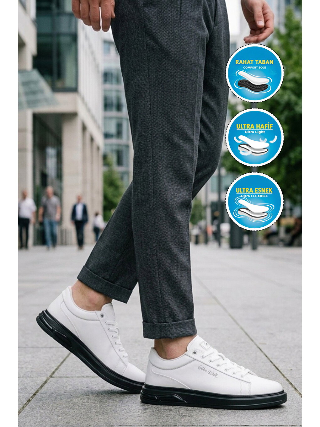 Erkek Beyaz-siyah Bağcıklı Kalın Taban Erkek Casual Ayakkabı Sneaker 8078 Dashor M-2