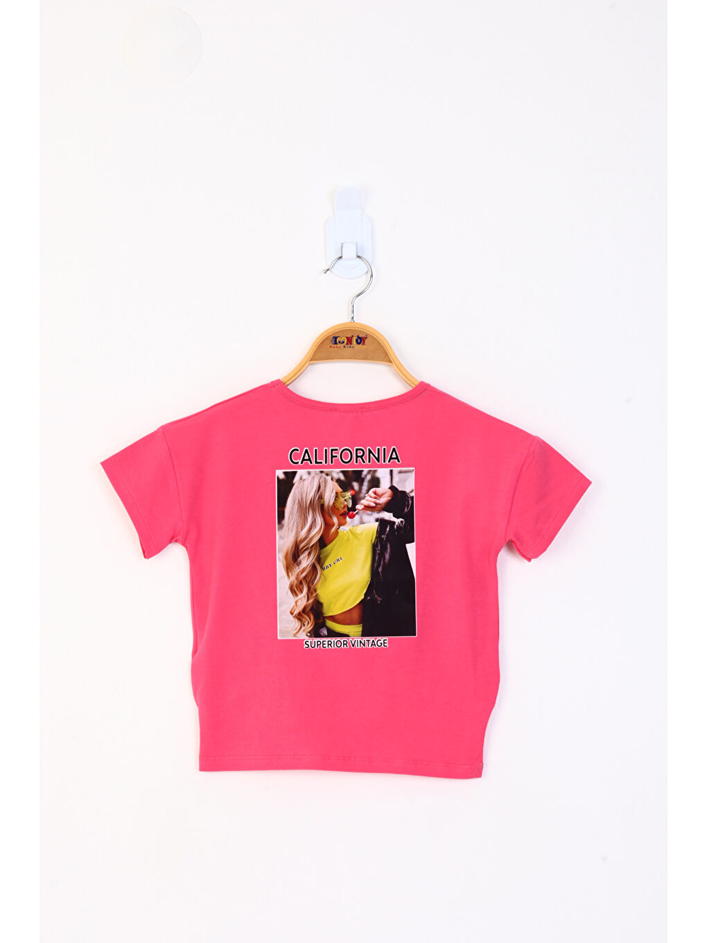 Fuşya Kız Çocuk Baskılı Taş İşlemeli Tişört-1