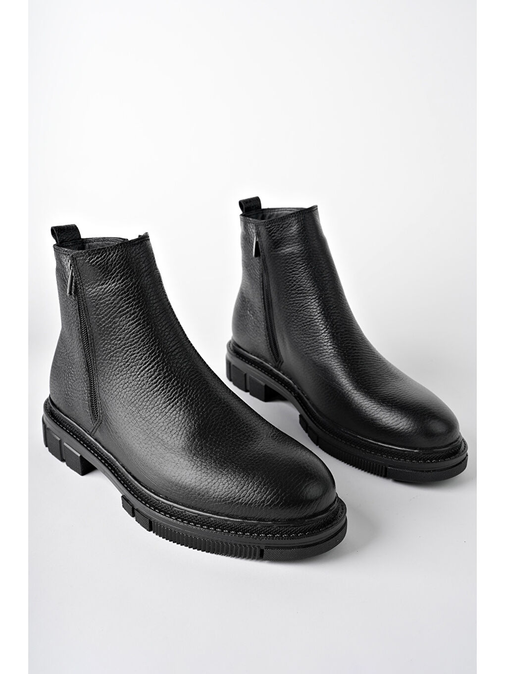 Siyah Chelsea Hakiki Deri Çift Fermuarlı Garantili Erkek Kışlık Bot