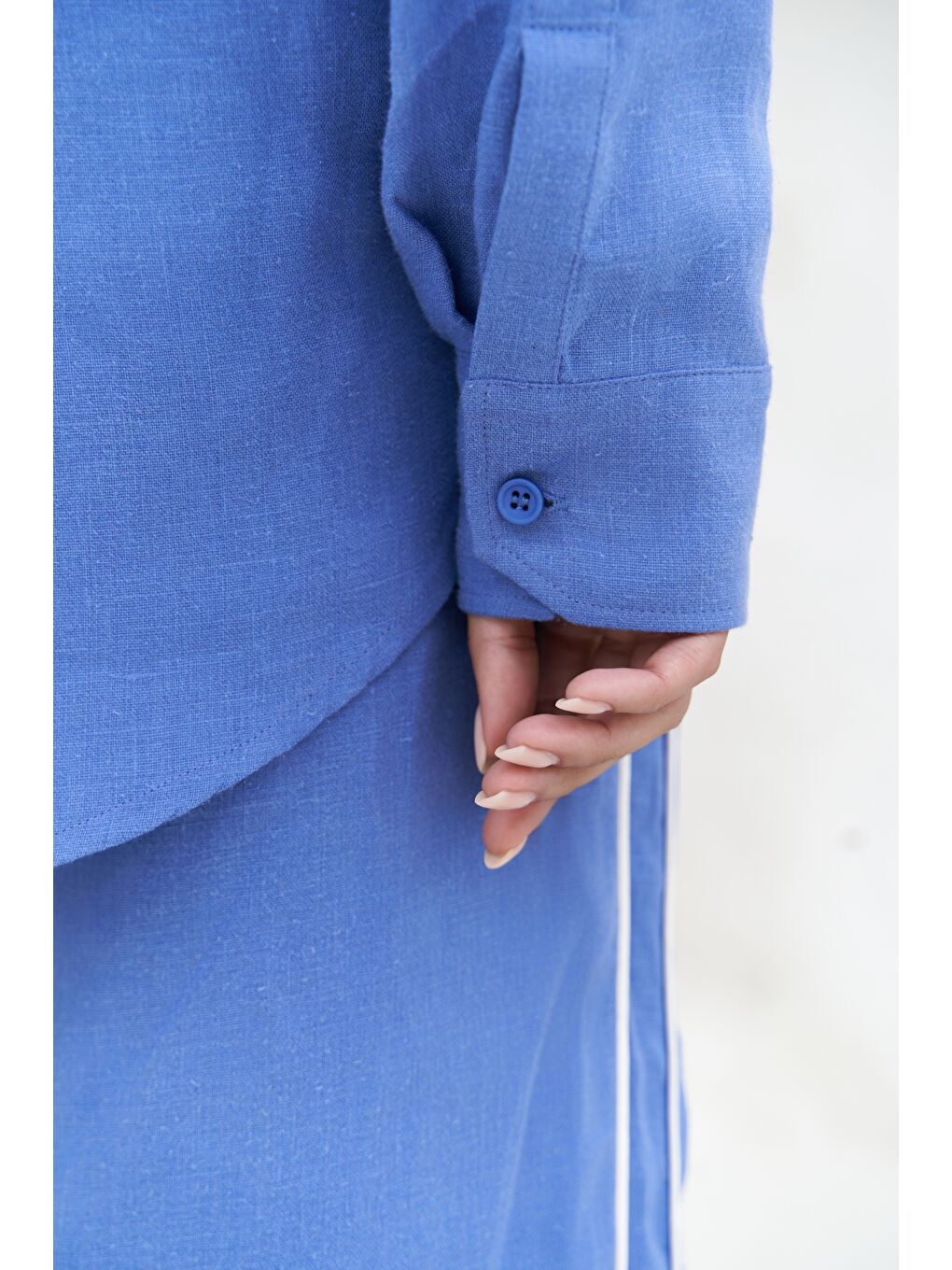 Orchidea Oversize Saks Mavi Keten Gömlek Takım-2
