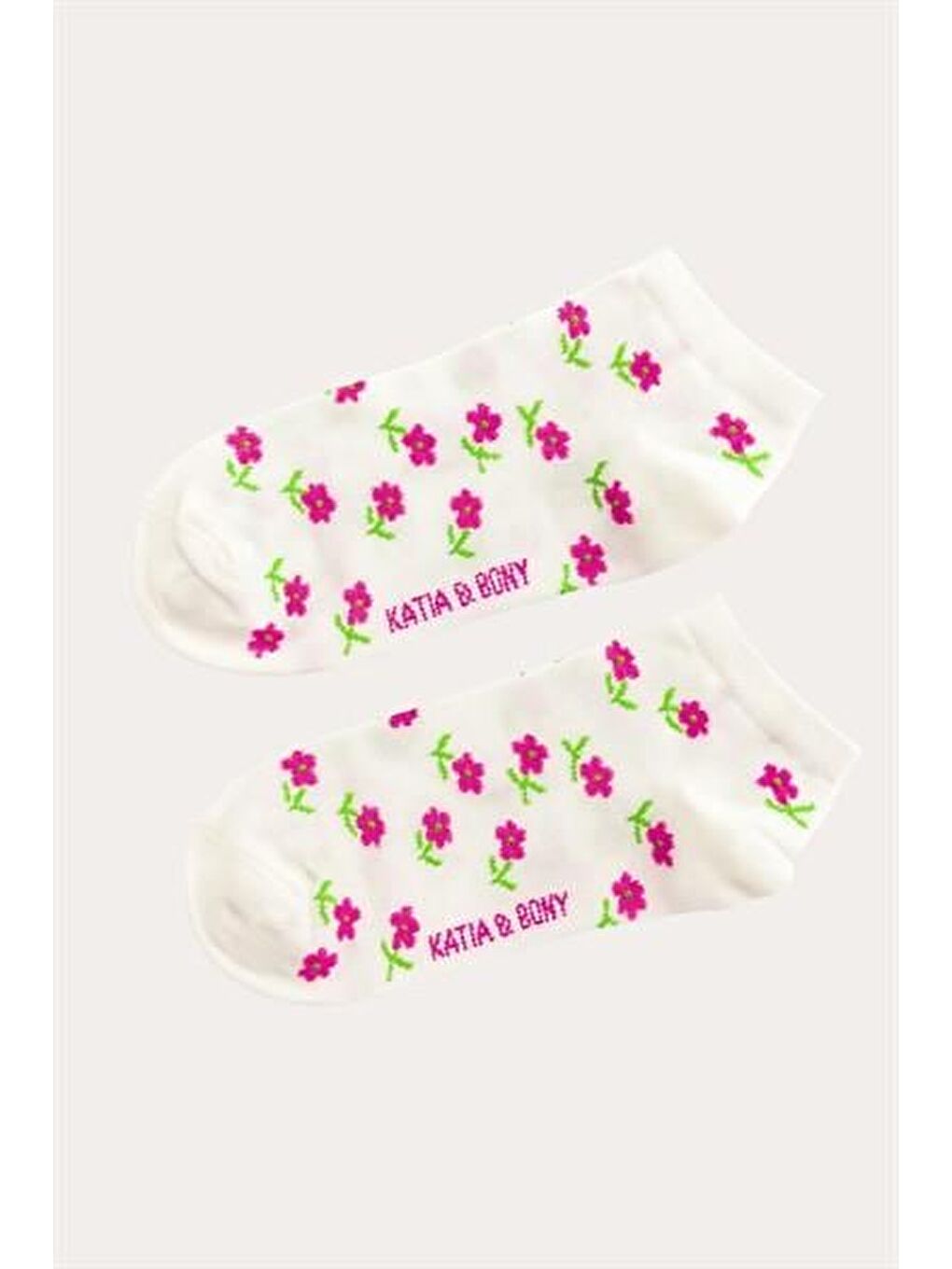 Beyaz Kadın Çiçekli Step Çorap