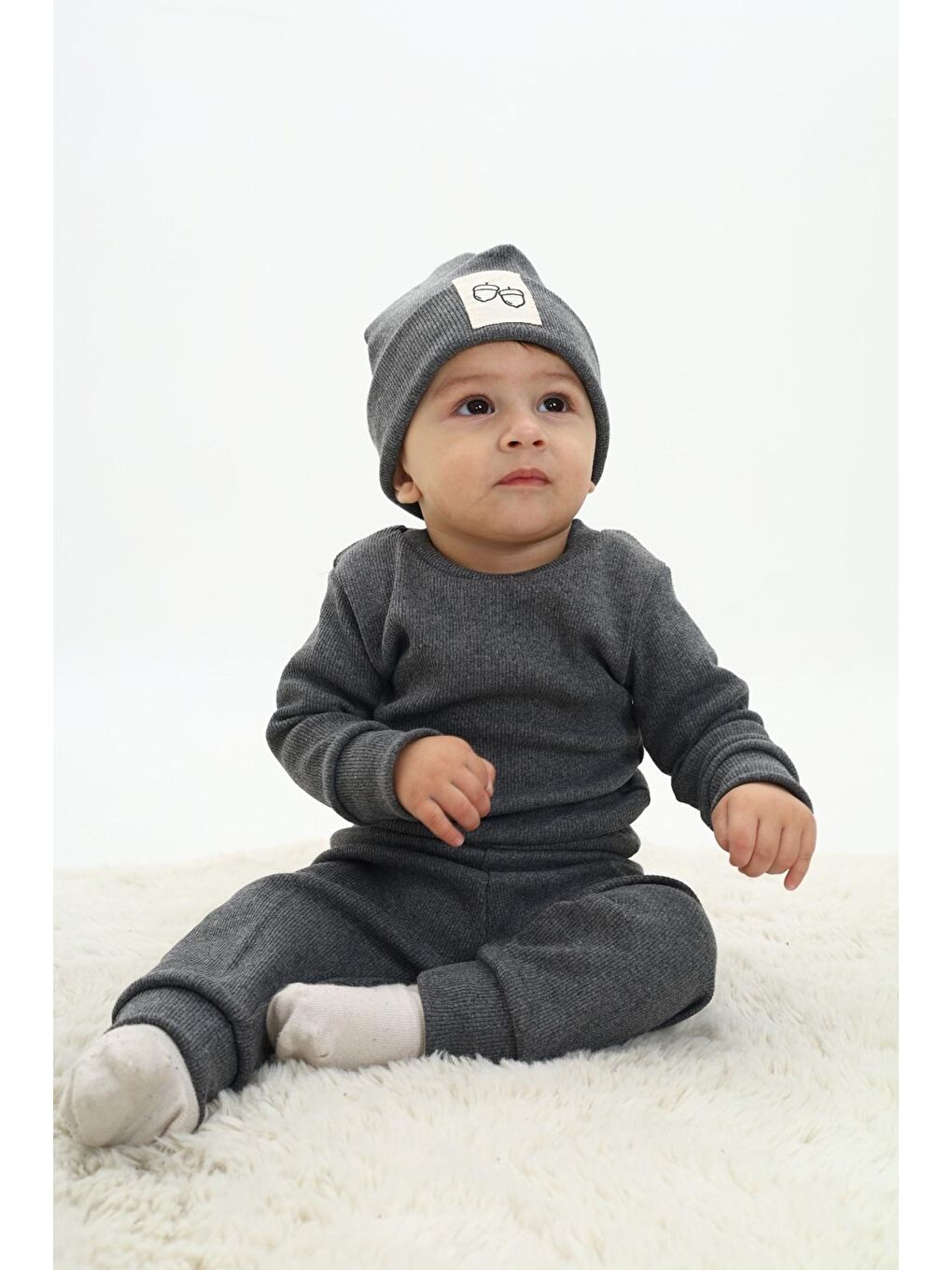 Gri Erkek Bebek 3'lü Takım (Şapka+Alt+Üst) 12128