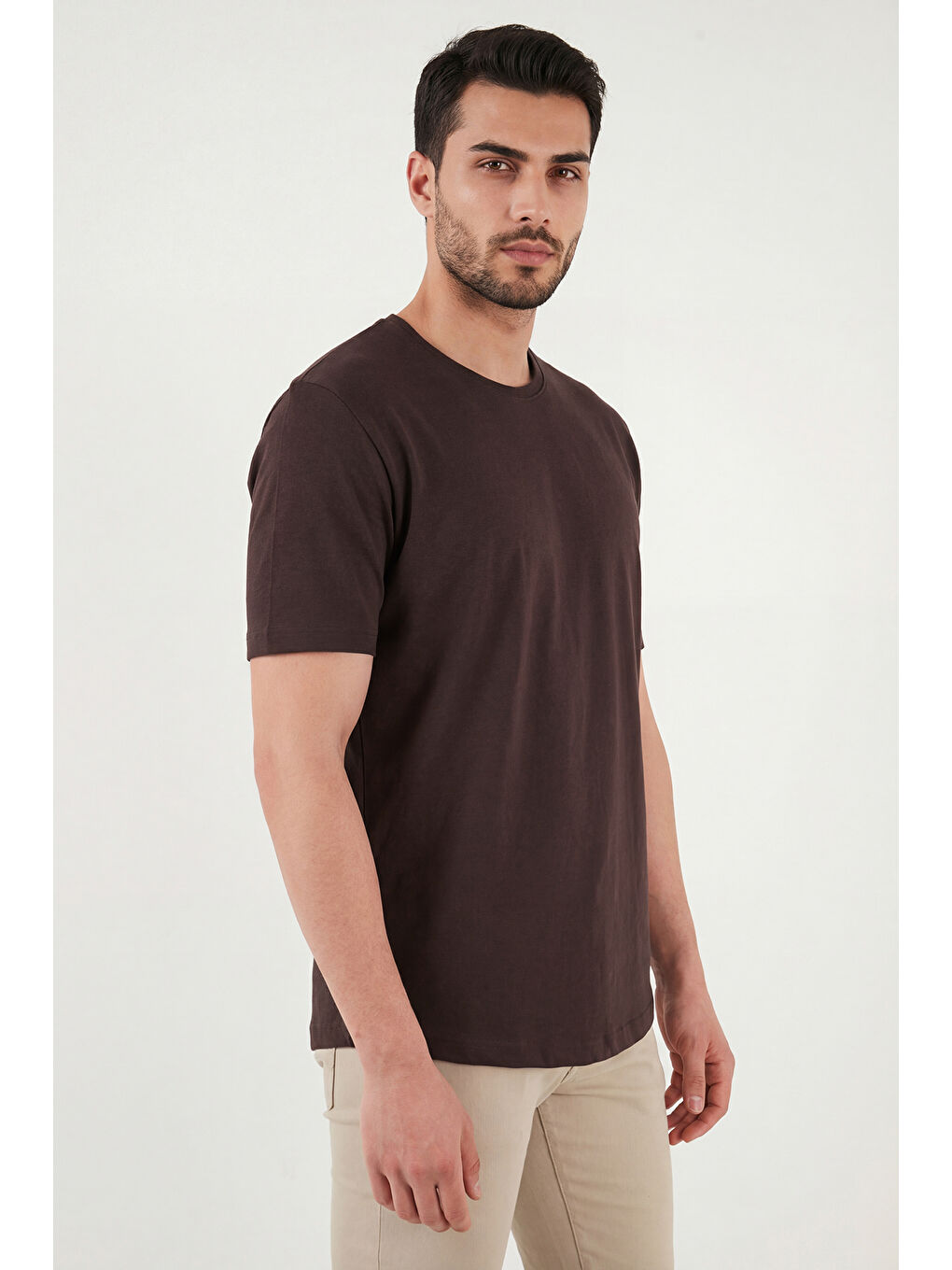 Kahverengi Pamuklu Regular Fit Bisiklet Yaka T Shirt 5904074-2