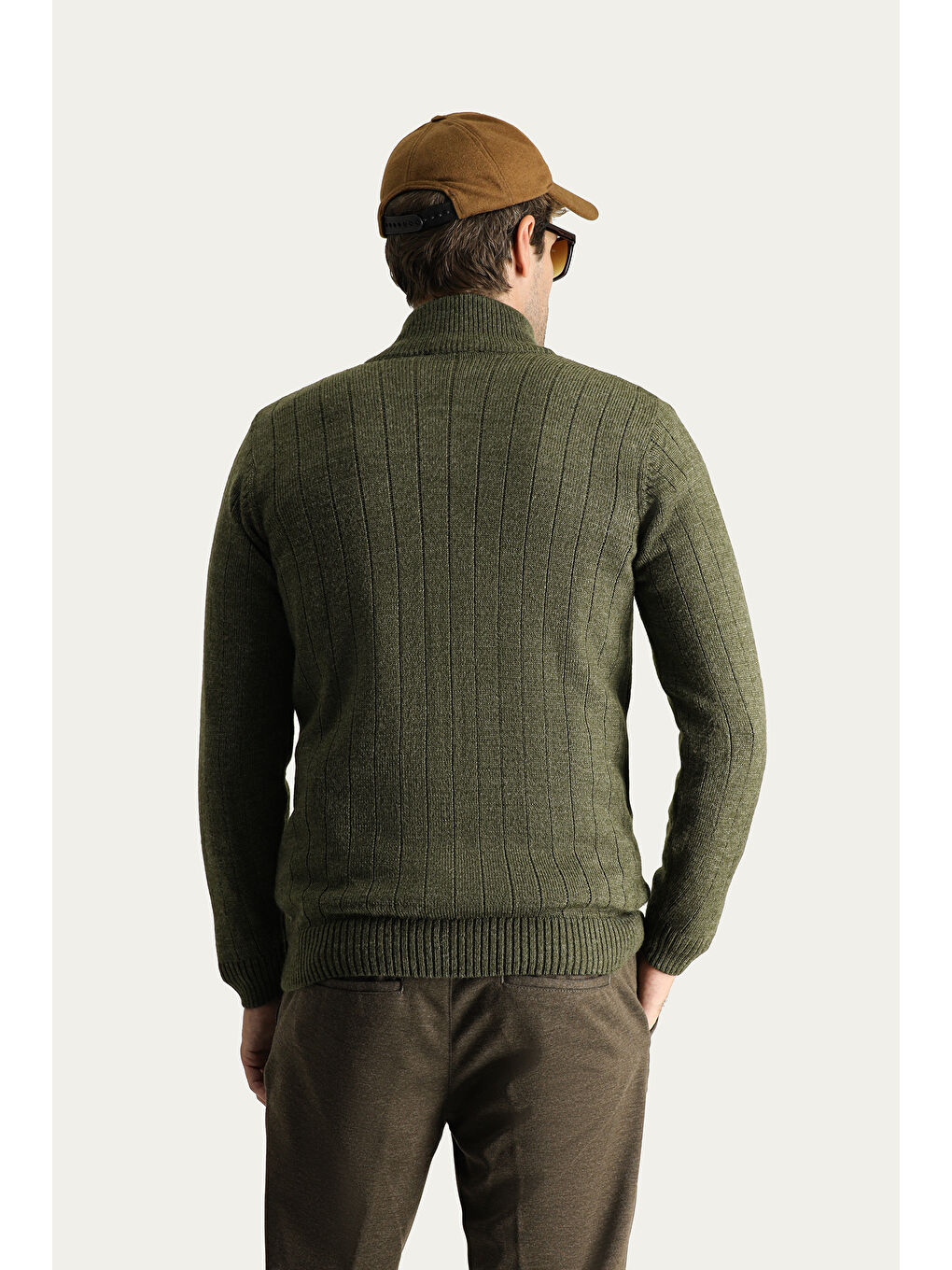 Haki Fermuarlı Triko Hırka-3