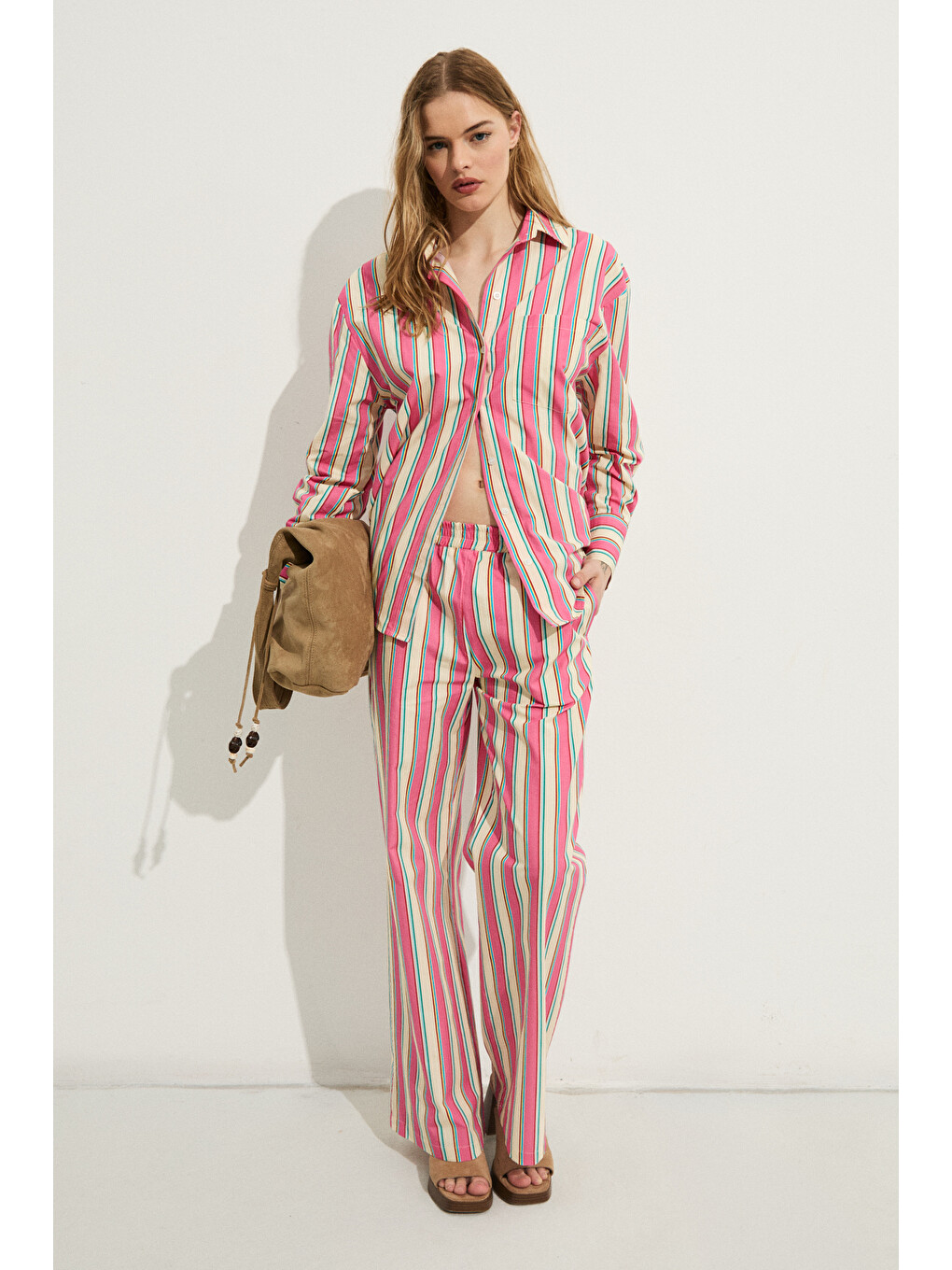 Mırel Kadın Oversize Fit %100 Organik Pamuklu Pembe Gömlek-1