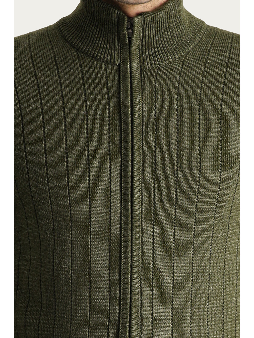 Haki Fermuarlı Triko Hırka-4