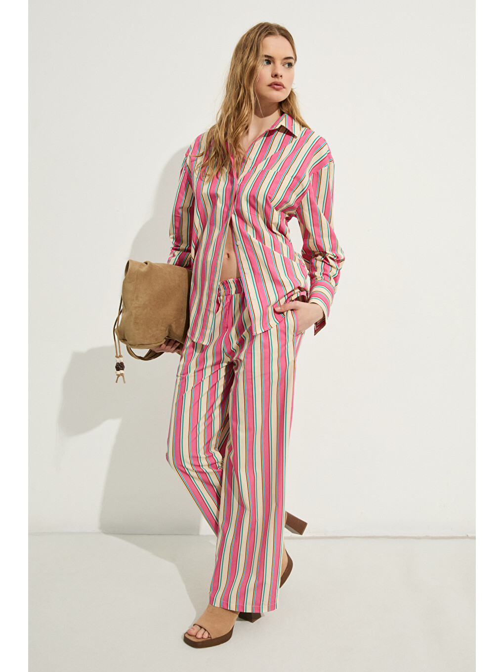 Mırel Kadın Oversize Fit %100 Organik Pamuklu Pembe Gömlek-2