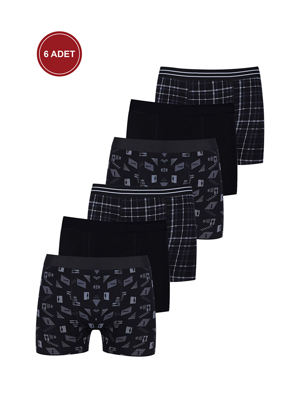 Siyah Erkek 6'lı Pamuklu Elastanlı Boxer