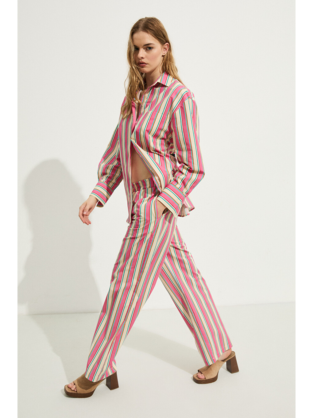 Mırel Kadın Oversize Fit %100 Organik Pamuklu Pembe Gömlek-3