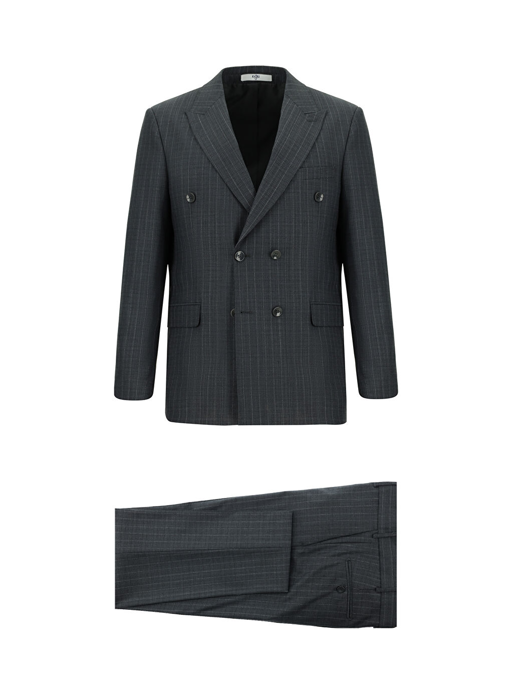 Gri Regular Fit Yünlü Çizgili Kruvaze Takım Elbise