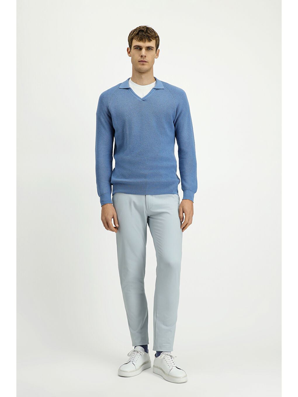 Mavi Polo Yaka Regular Fit Triko Büyük Beden Kazak-1