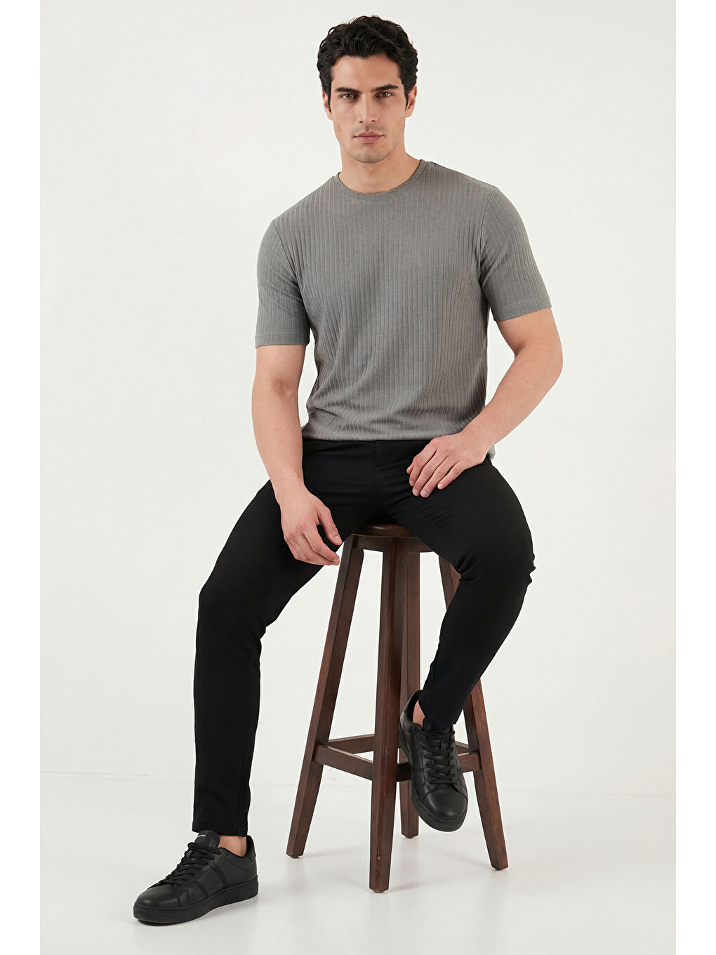 Haki Pamuklu Regular Fit Bisiklet Yaka T Shirt 5904068-3