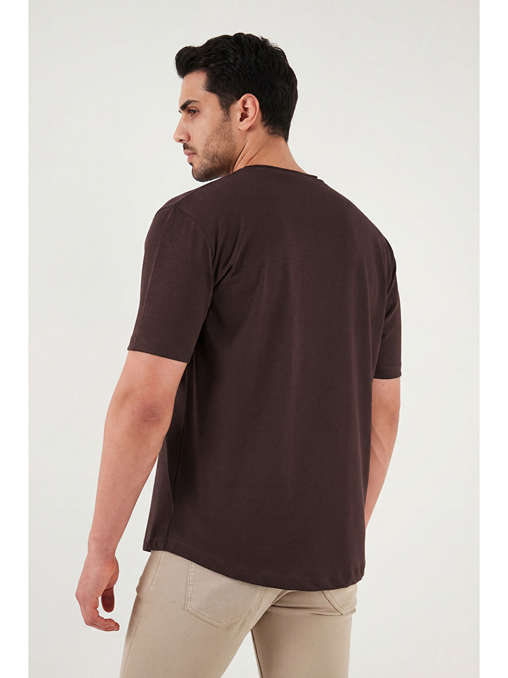 Kahverengi Pamuklu Regular Fit Bisiklet Yaka T Shirt 5904074-5