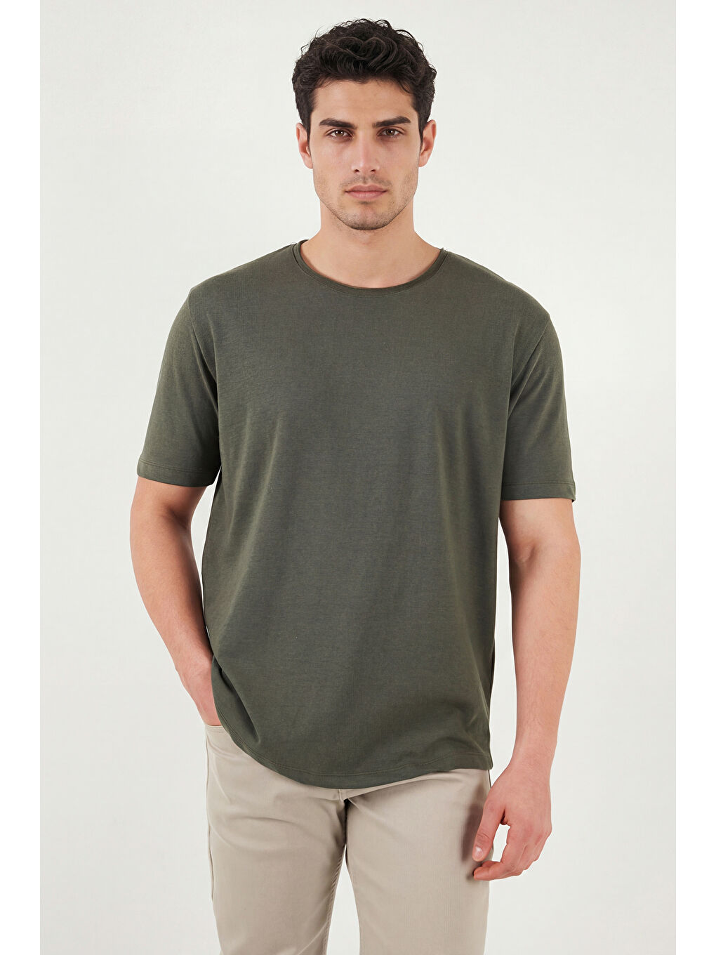 Yeşil Pamuklu Regular Fit Bisiklet Yaka T Shirt 5904074-2