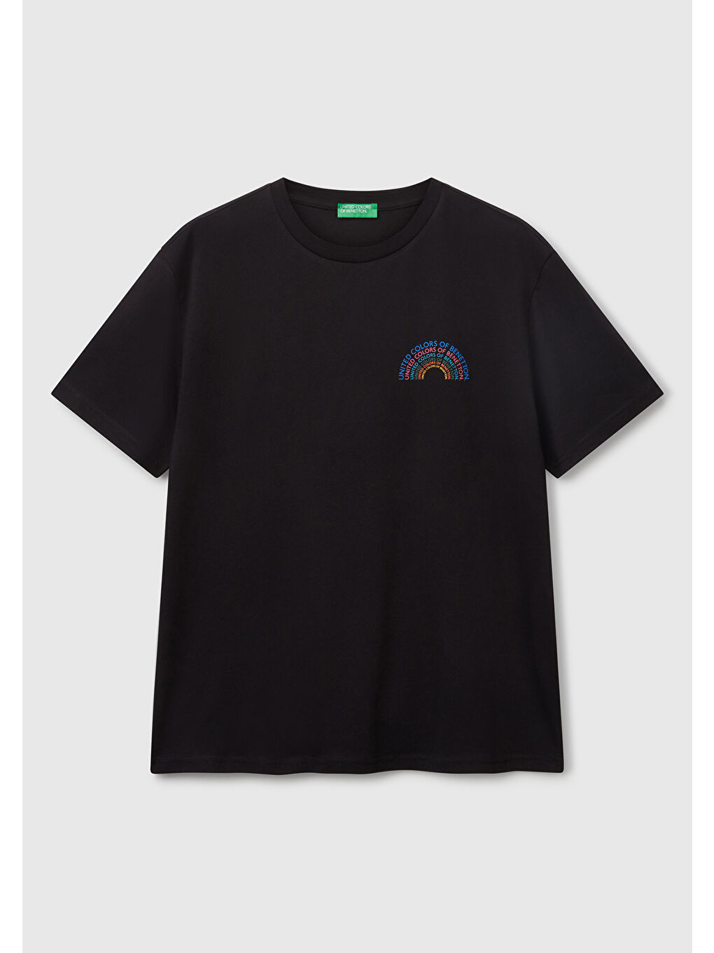 Erkek Siyah %100 Pamuk Önü Logo Baskılı Relax Fit Tişört-1