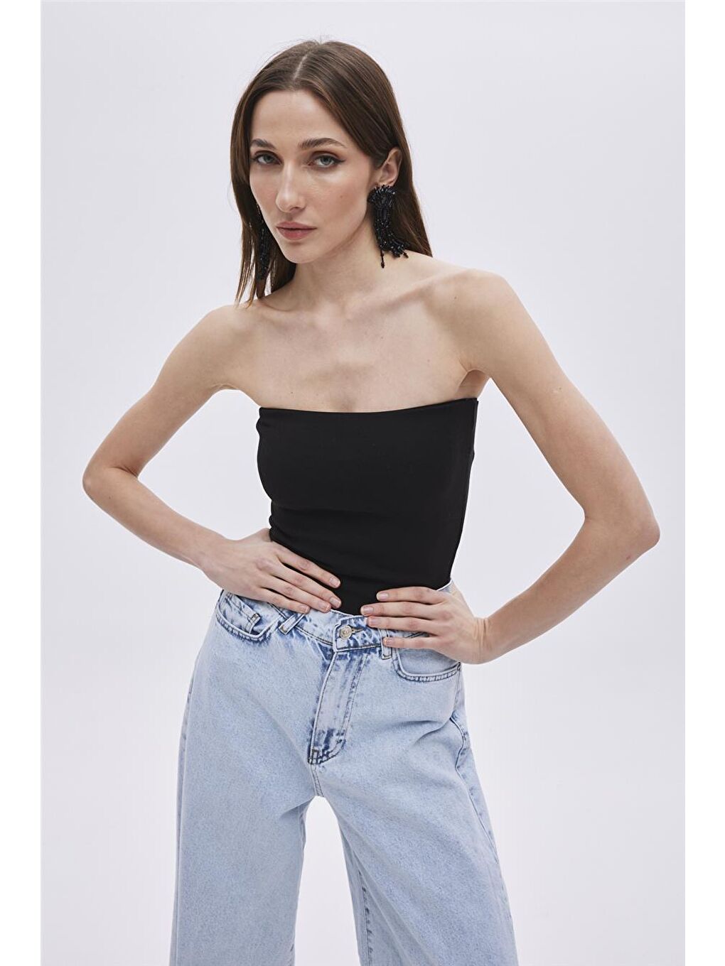 Siyah Straplez Bluz-4