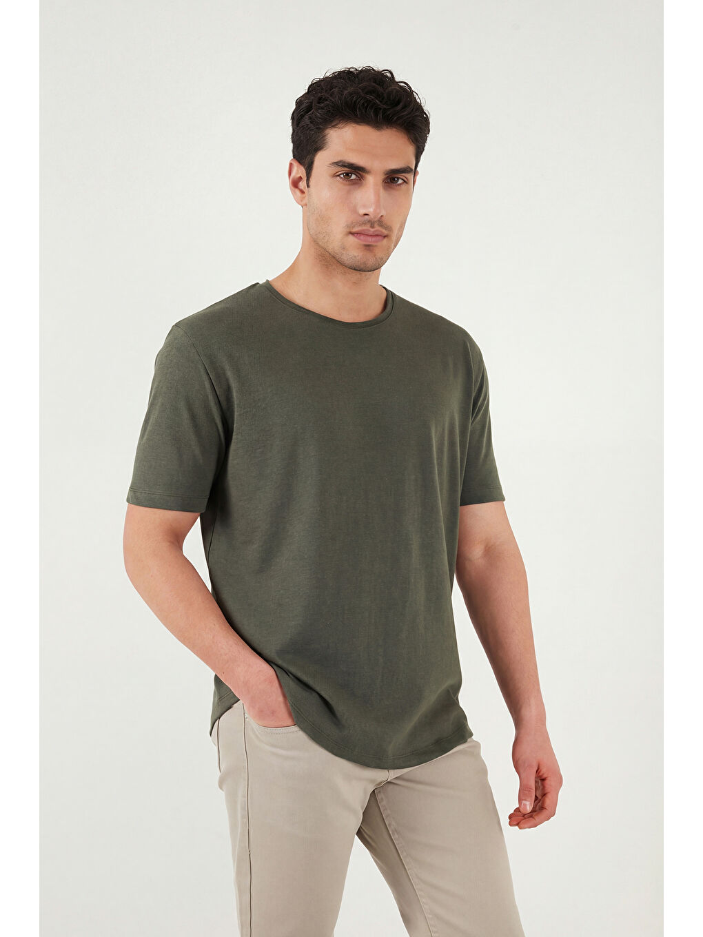 Yeşil Pamuklu Regular Fit Bisiklet Yaka T Shirt 5904074-3