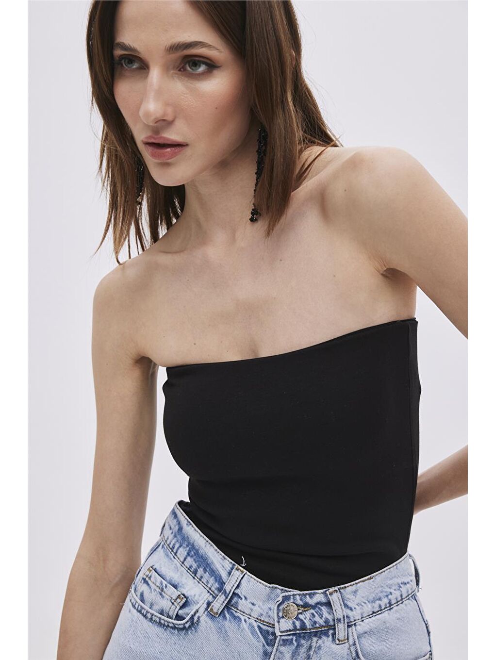 Siyah Straplez Bluz-2