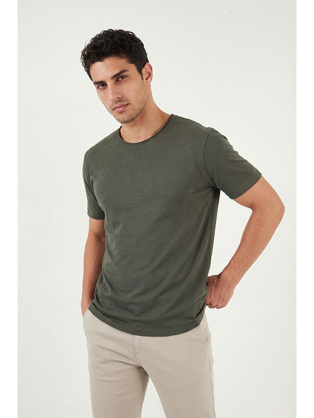 Yeşil Pamuklu Regular Fit Bisiklet Yaka T Shirt 5904074-4