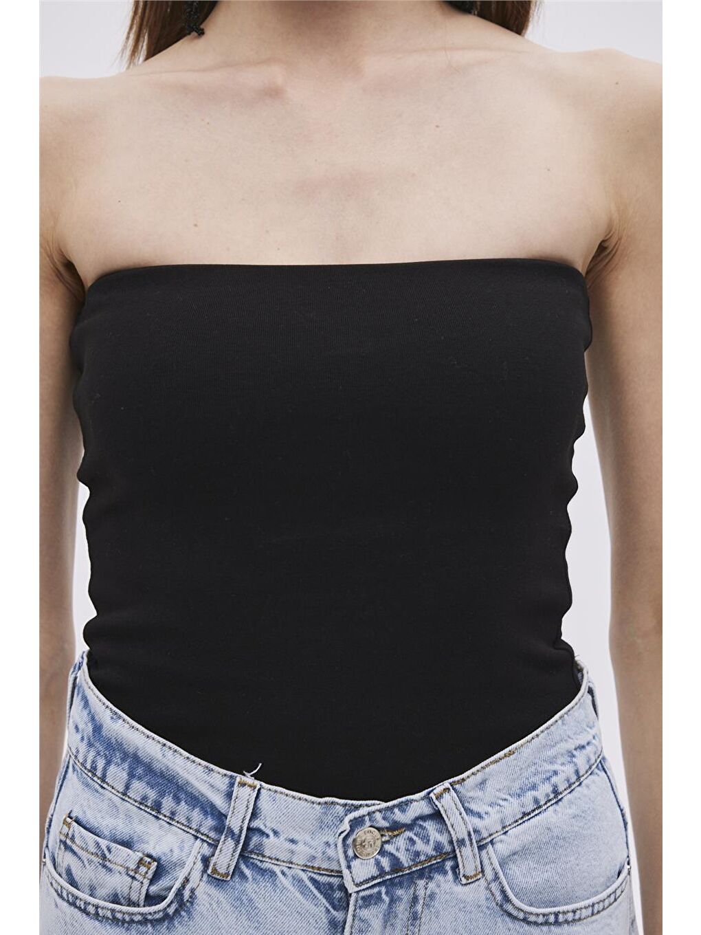 Siyah Straplez Bluz-1