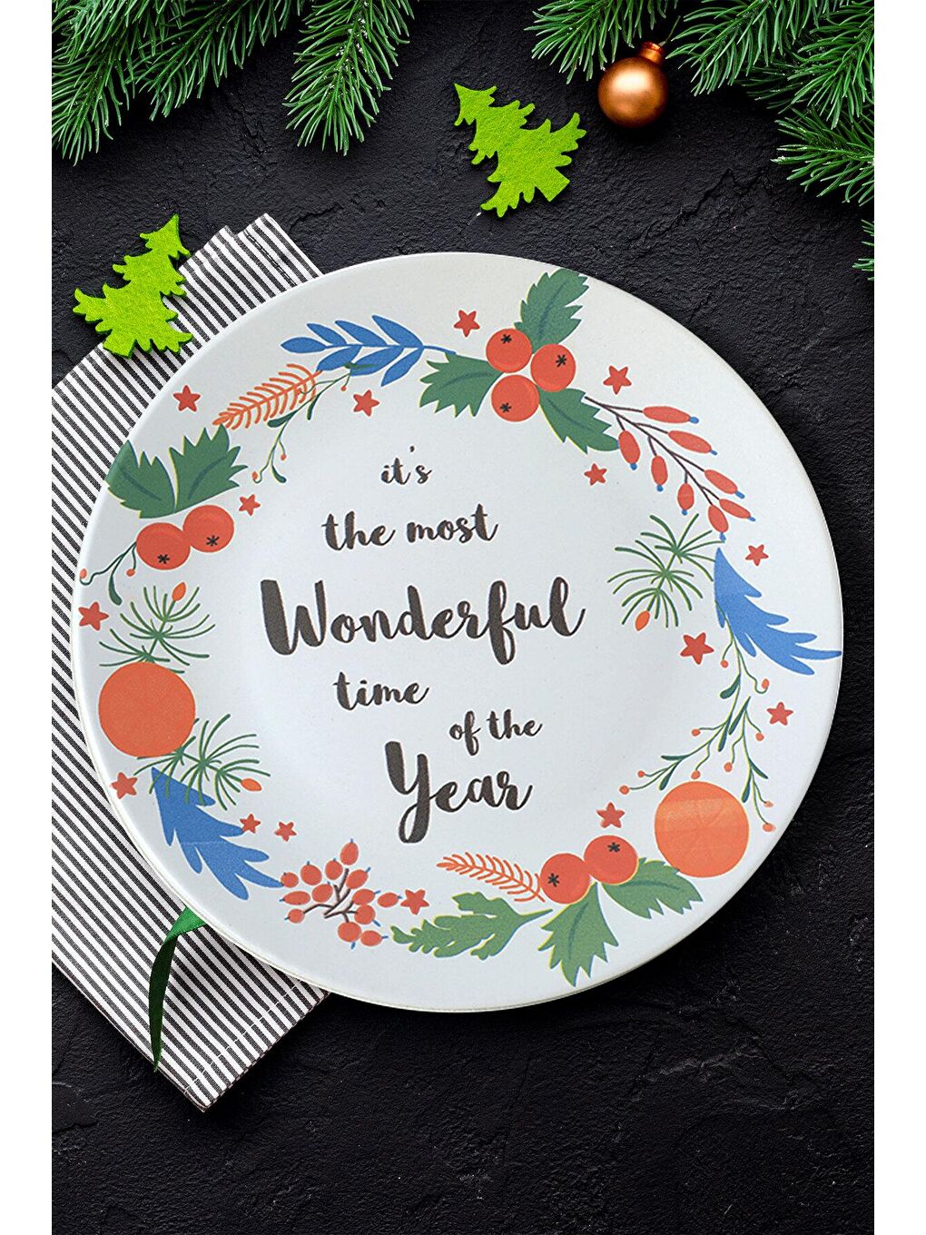 Keramika Karışık New Year Wonderful Time Servis Tabağı 26 Cm