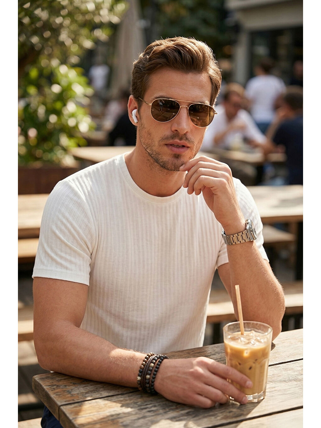 Ekru Pamuklu Regular Fit Bisiklet Yaka T Shirt 5904068