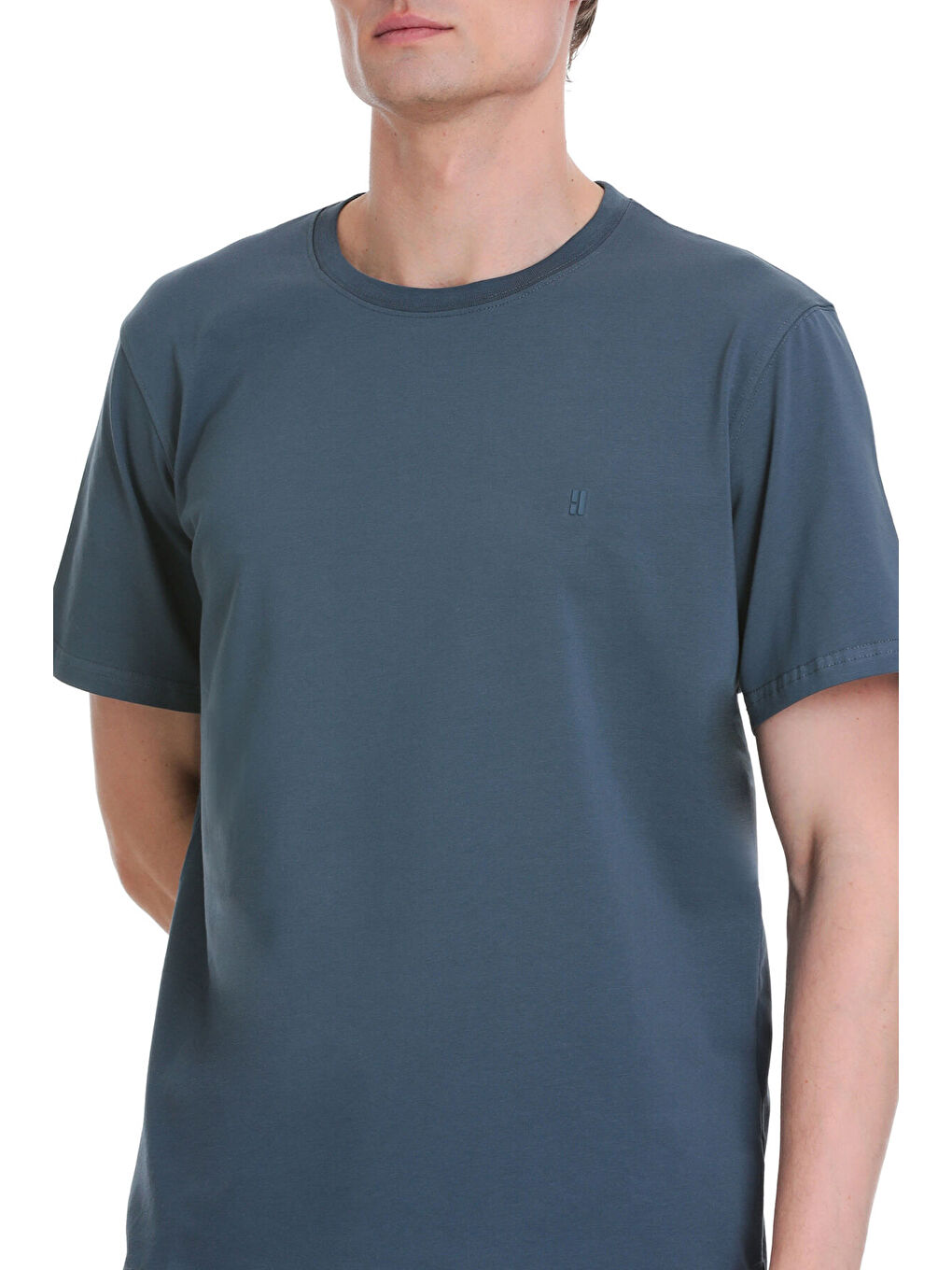 İndigo Regular Fit Bisiklet Yaka Pamuklu %100 Pamuk Tişört-3