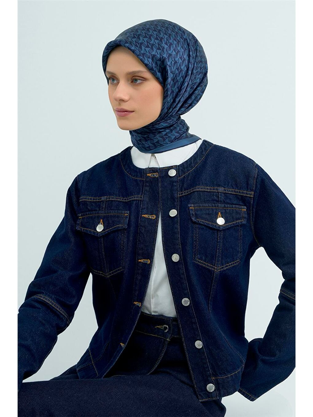 Lacivert Saf İpek Twill Eşarp 9556D 54